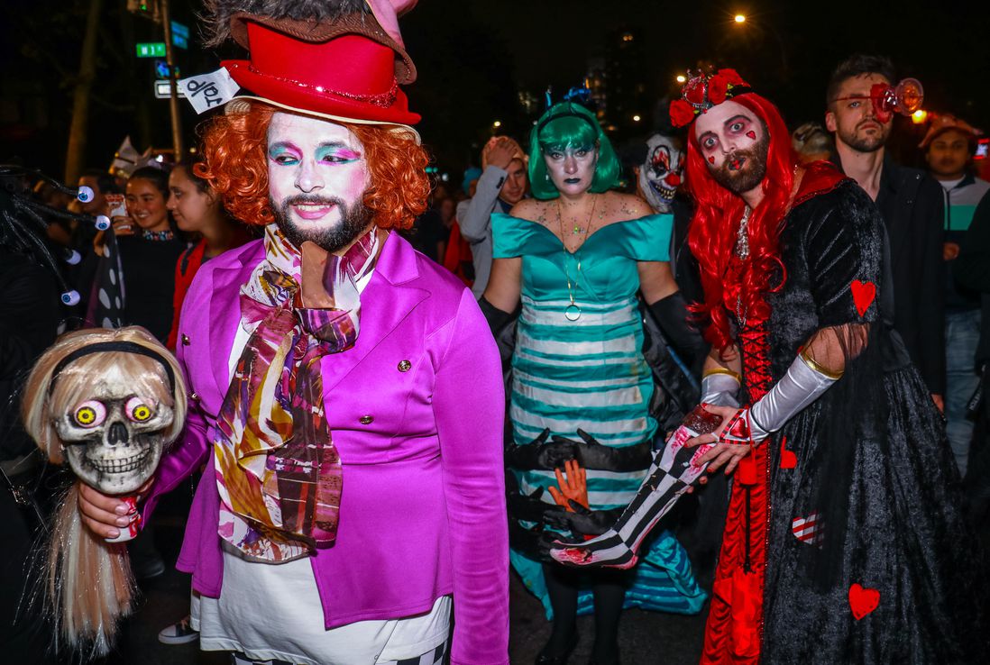 costumed attendees at the halloween parade